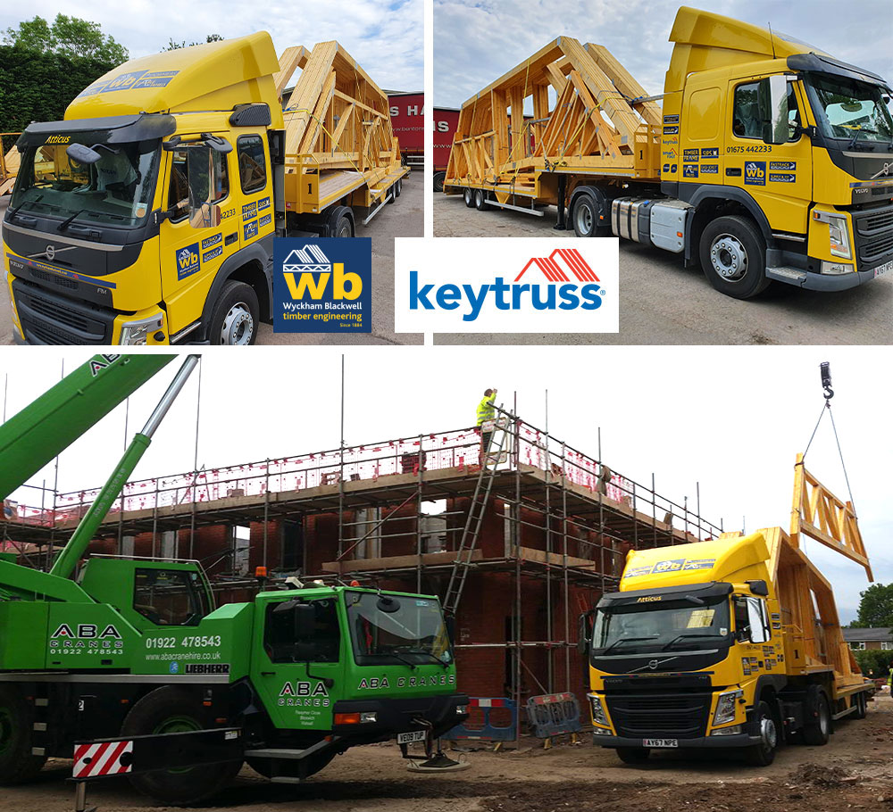 Full load of 14m Span Attic Trusses delivered and craned into position for a prestigious new build house in Solihull
