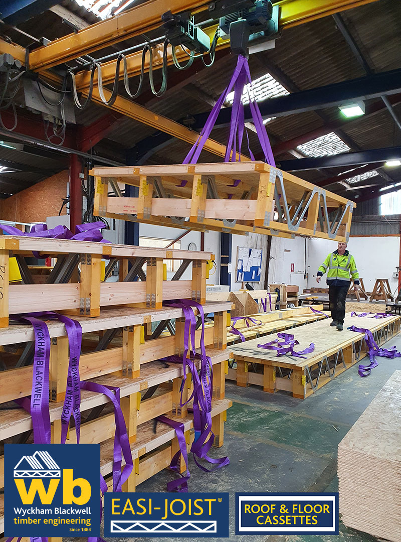 Large 8m x 2.5m x 400 mm Easi-Joist Floor Cassettes being manufactured this week for a School Project In Bangor North Wales