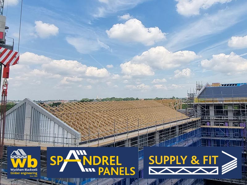 Major Trussed Roof and Spandrel Panels Design, Manufacture and Install Project in Hockley Mills Birmingham, using Weather Defence Boards all 100% On Track from Wyckham Blackwell.