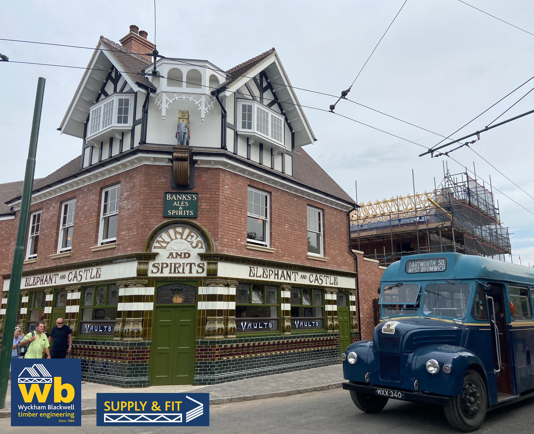 Wyckham Blackwell are delighted to have completed the Manufacture and Installation of the Structural Roof Timbers for the Elephant and Castle pub at the Black Country Living Museum ready for the Grand Opening last week – 22/08/22
