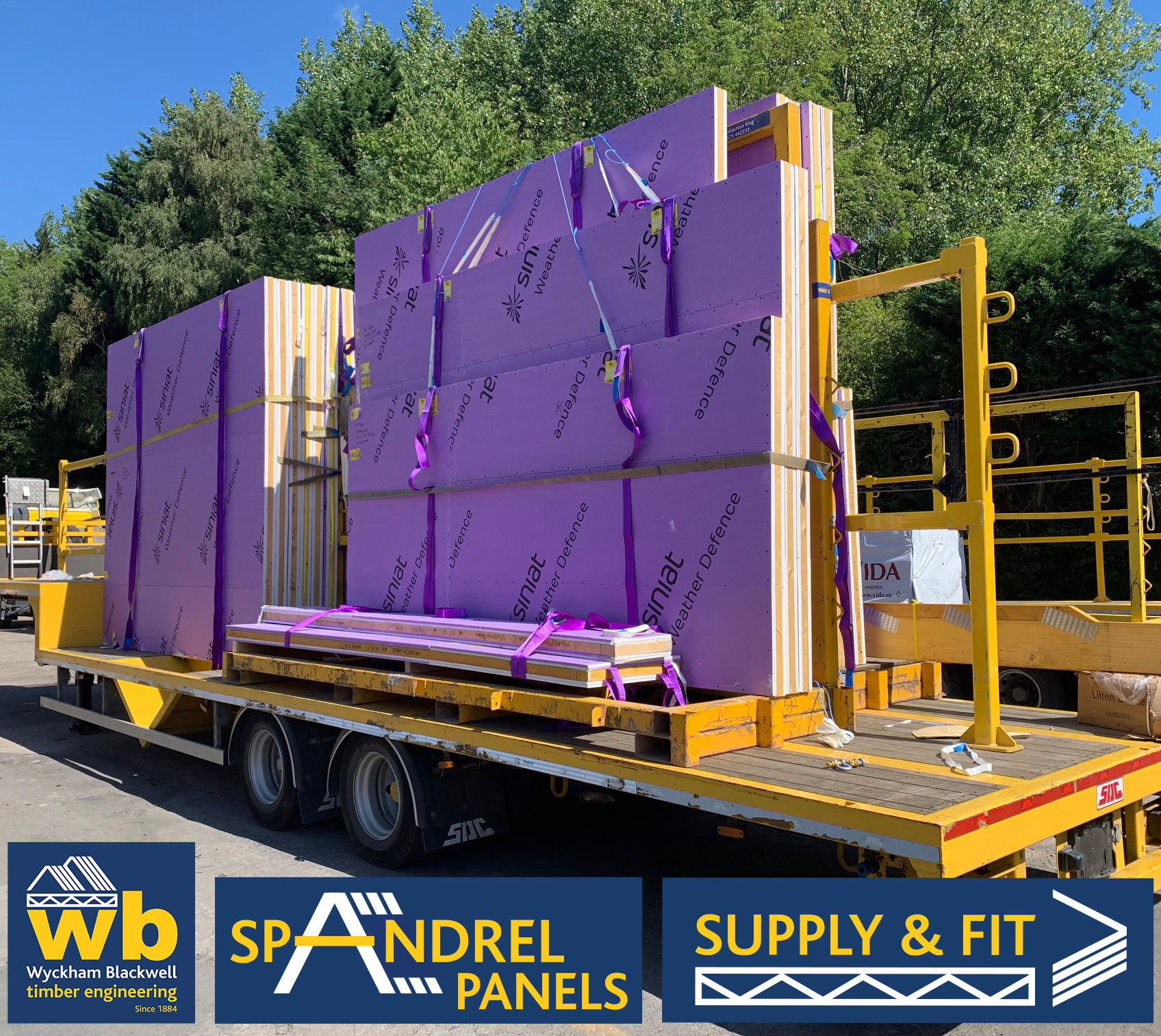 Another Full Load of Weather Defence Clad Bespoke Spandrel Panels all secured onto Stillages for Safe Unloading ready for delivery this week 100% On Time In Full for a Major Commercial Development in Birmingham.