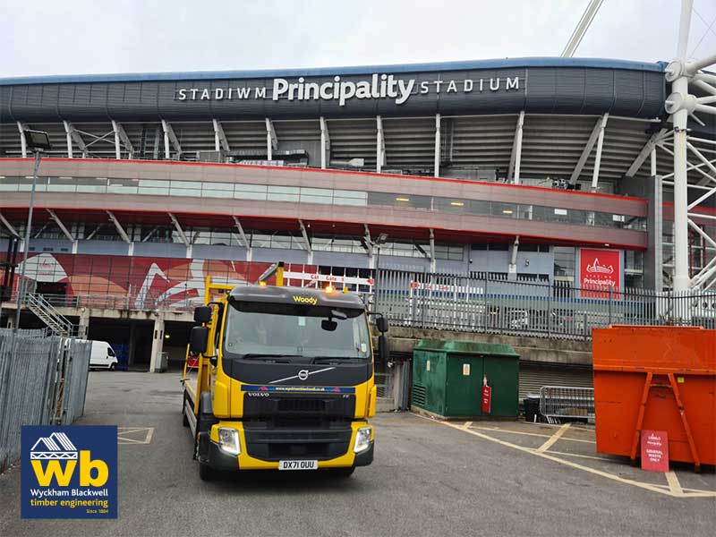 Full Load of Timber and Plywood delivered to the Principality Stadium Cardiff for preparation work for the World Supercross Championship