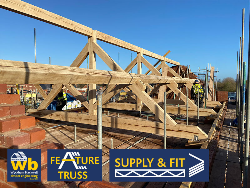 250mm x 200mm Oak Feature Trusses, Ridge Beams and Purlins all installed with Oak Purlin Blocks and Braces for a Project at the Black Country Living Museum