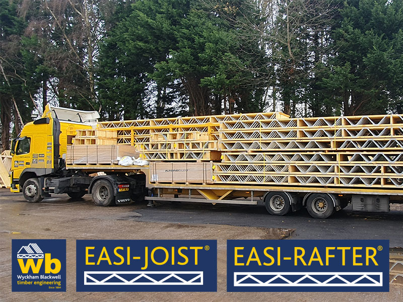 Full load of 8m Span , 304mm Deep Metal Web, Flat Roof Easi-Rafters and 18mm OSB 3 Decking for exclusive apartment development in Ascot all delivered 100% On Time In Full this week