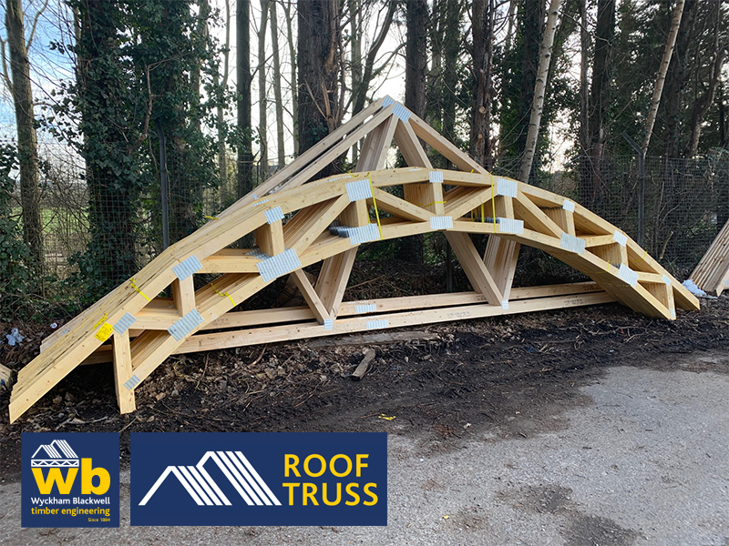 Curved Roof Trusses Designed & Manufactured this week at Wyckham Blackwell to match adjacent Barn Roof.