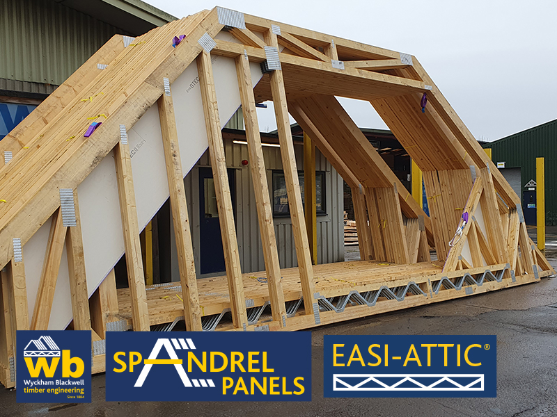 Hybrid Easi-Attic Two Tier Trusses with integrated Spandrel Panels and Split Level Ridge Line Designed & Manufactured this week to save installation time on Site