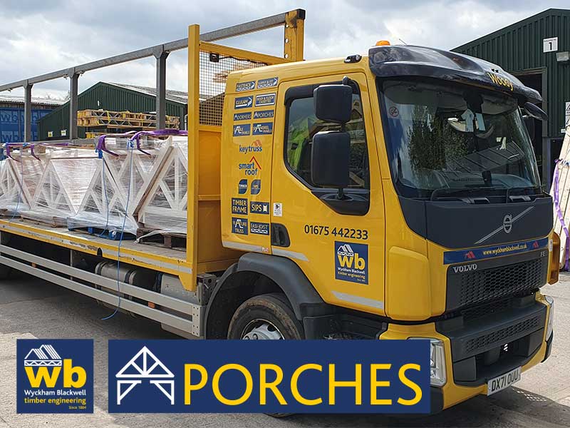 Full load of Primed Timber Porches with detailed Canopy Units all loaded for delivery 100% On Time In Full