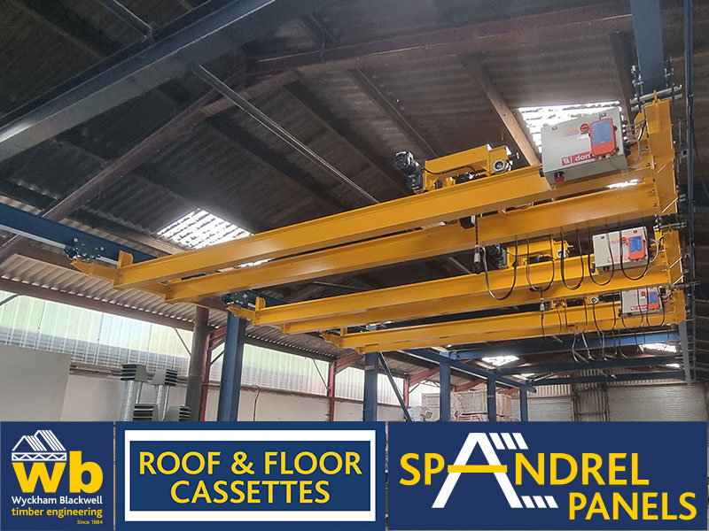 Three new one tonne cranes installed this week on our extended Panel and Roof/Floor Cassette manufacturing line.