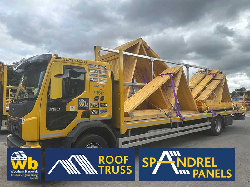 Three full loads of Trusses and Spandrel Panels all pre-slung for crane unload being delivered 100% On Time In Full for a 60 bedroom new care home in Morecambe.