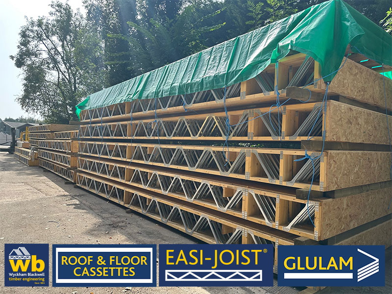 First batch of 9m x 2.4m x 400mm Easi-Joist & Glulam Roof Cassettes manufactured this week for a roof for a new school in Wolverhampton