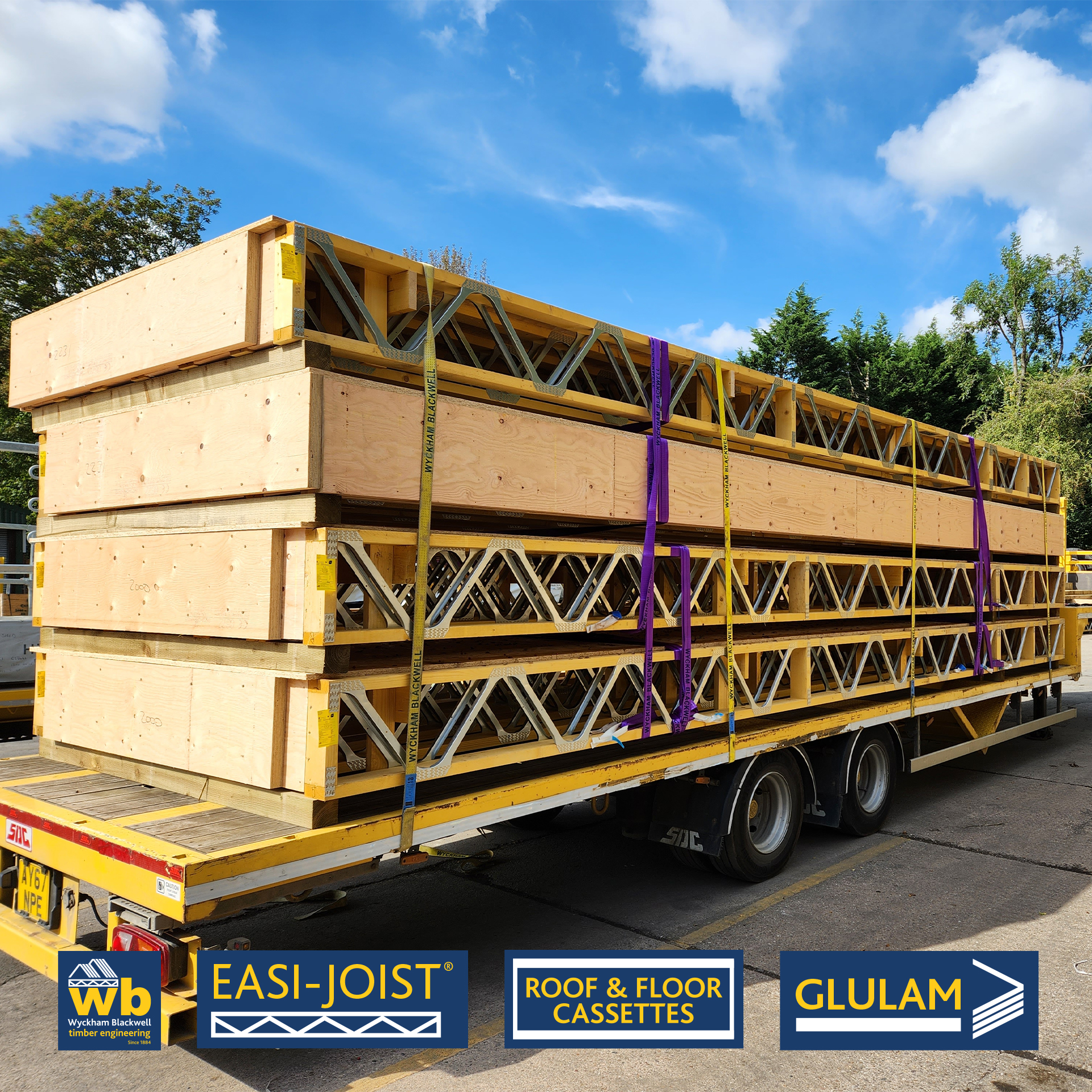 First of Eleven Full Artic Loads of 9m x 2.4m x 400mm Easi-Joist & Glulam Cassettes loaded for delivery this week for a Roof for a New School in Wolverhampton