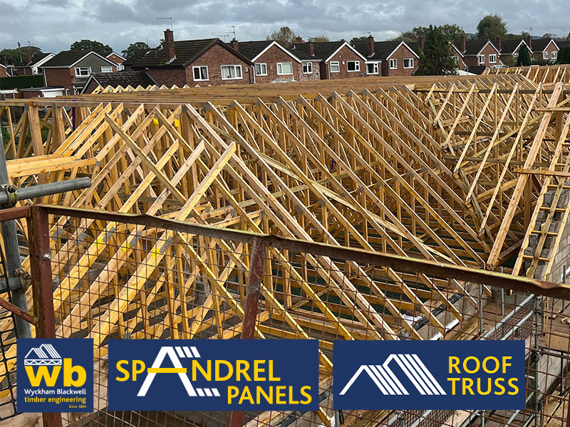 Roof install of 3.5m High Flat Top Trusses with Spandrel Panels on a 60 bedroom care home in Alsager all progressing well