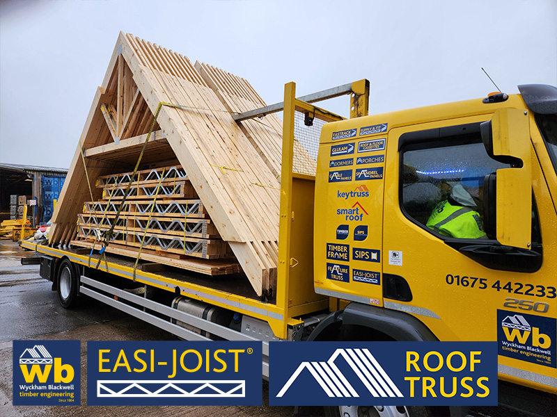 Full load of Raised Tie Trusses with scabs to create overhangs and Easi-Joist Floor all delivered 100% On Time In Full for a new house with swimming pool in Stratford Upon Avon!