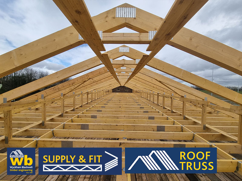Supply and Fit all 100% complete ahead of schedule of 13m Stub End Cantilever Attic Trusses @ 1200mm centres to support composite roof finish all trimmed out with  infill timbers for Trinity Guild Rugby Club in Coventry