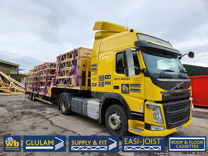 Another full load of Glulam and Easi-Joist Floor Cassettes ready for delivery 100% On Time In Full for the Roof of a new school in Stoke on Trent