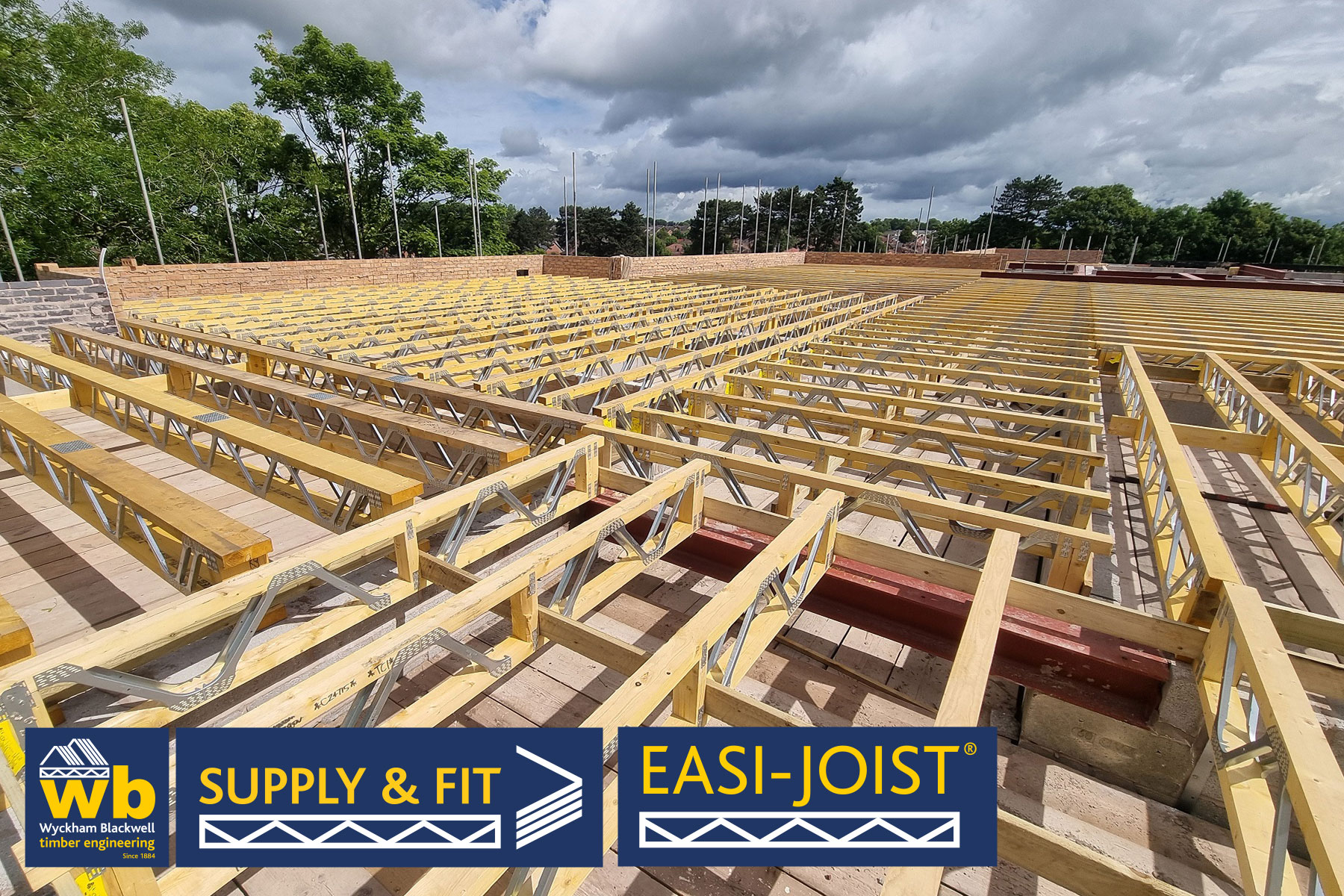 1200 metres of Metal Web Roof Easi-Joists, 304mm deep, for the first phase of a 130 bed new care home in Stafford, all installed ready for fitting pre-cut Firring strips and Roof Decking.