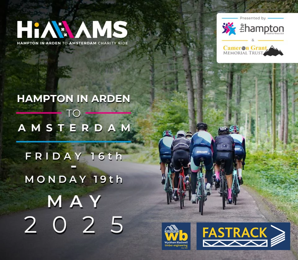 We’re proud to support the Cameron Grant Memorial Trust as a sponsor for their upcoming bike ride from Hampton-in-Arden to Amsterdam, taking place from 16th – 19th May 2025.