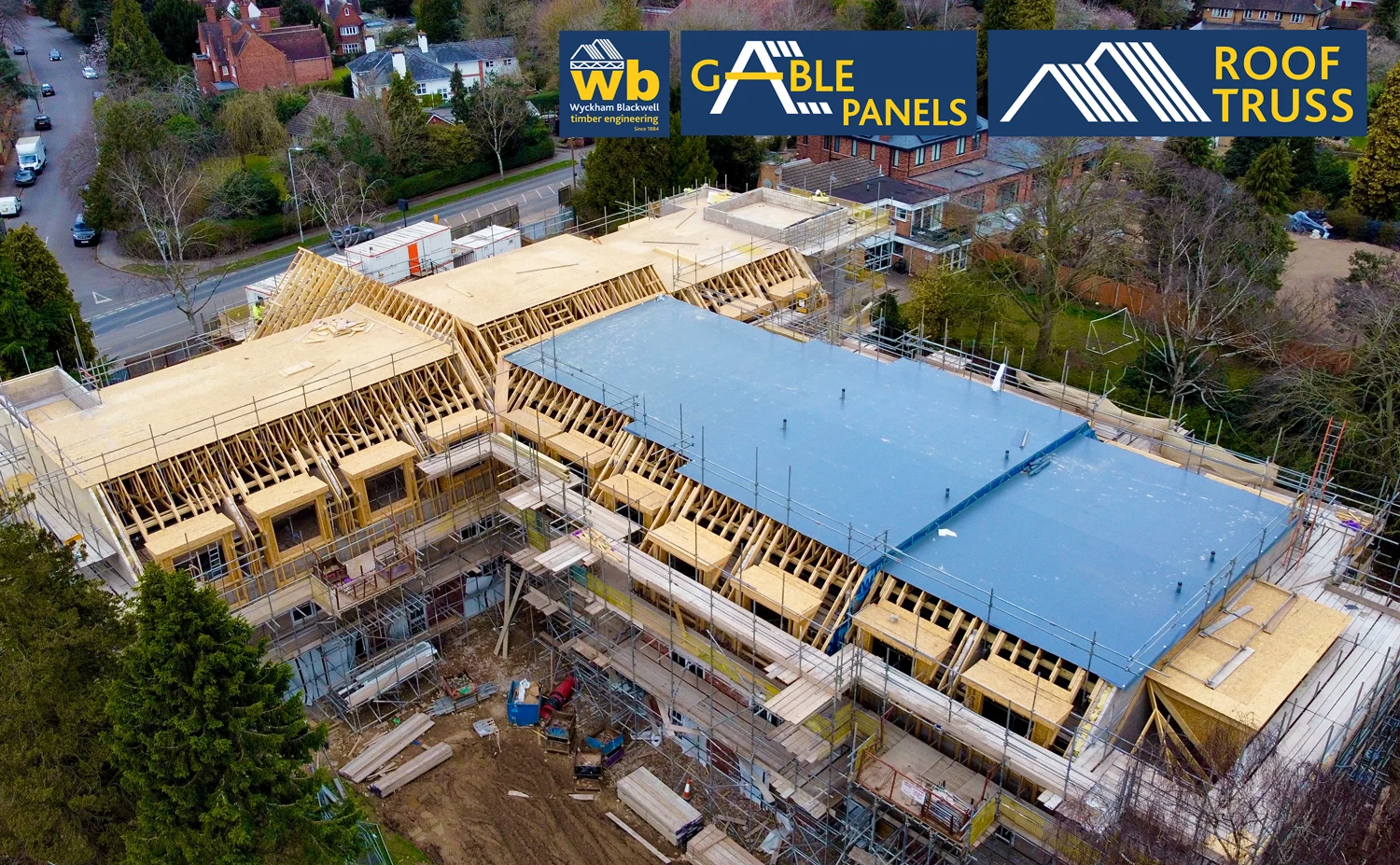 Installation of 60 Bedroom Care Home Roof in Oadby Leicester all progressing well with Stepped Mono Gable Panels to close off Mansard Roof.