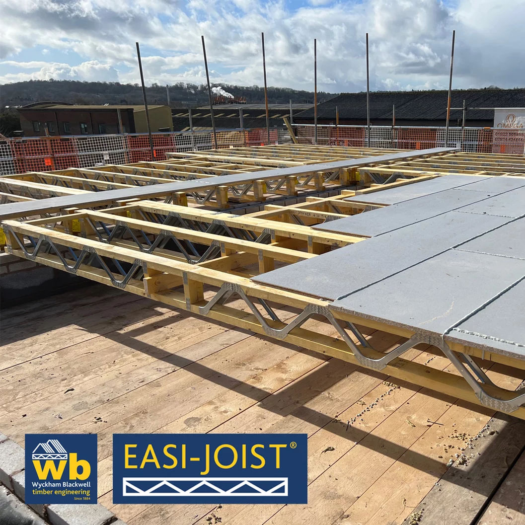 Installation of Metal web Easi-Joist Floors all progressing well on a project for thirty-two new houses in Tipton.