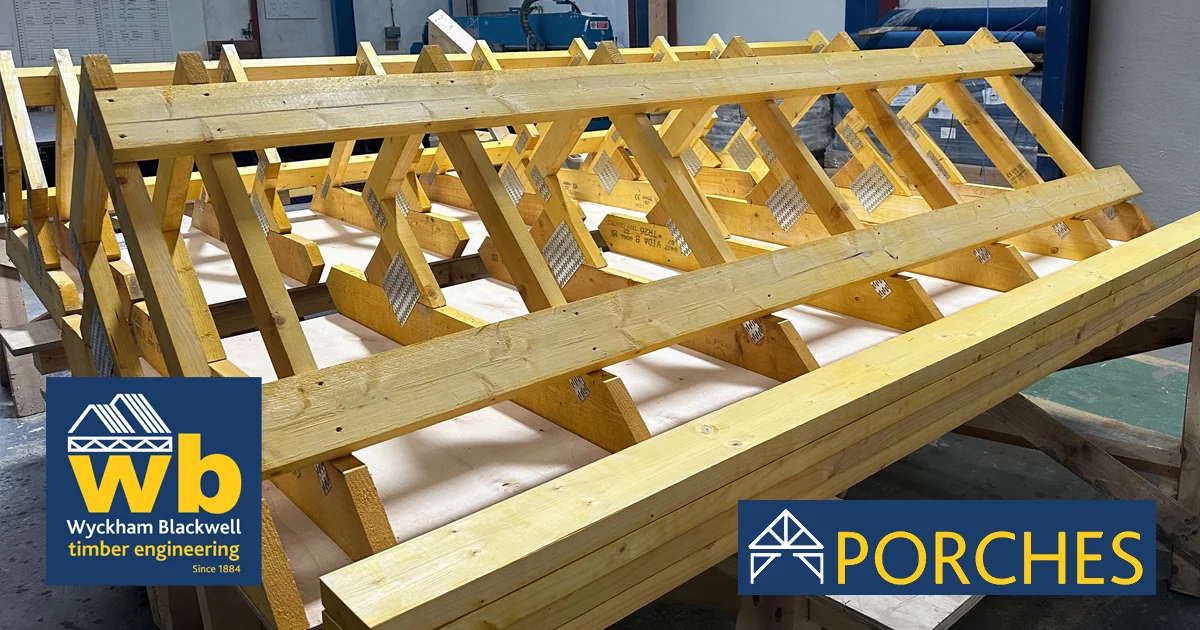 Prefabricated Porches being manufactured this week with integrated web post detail for a new apartments development in Bracknell.