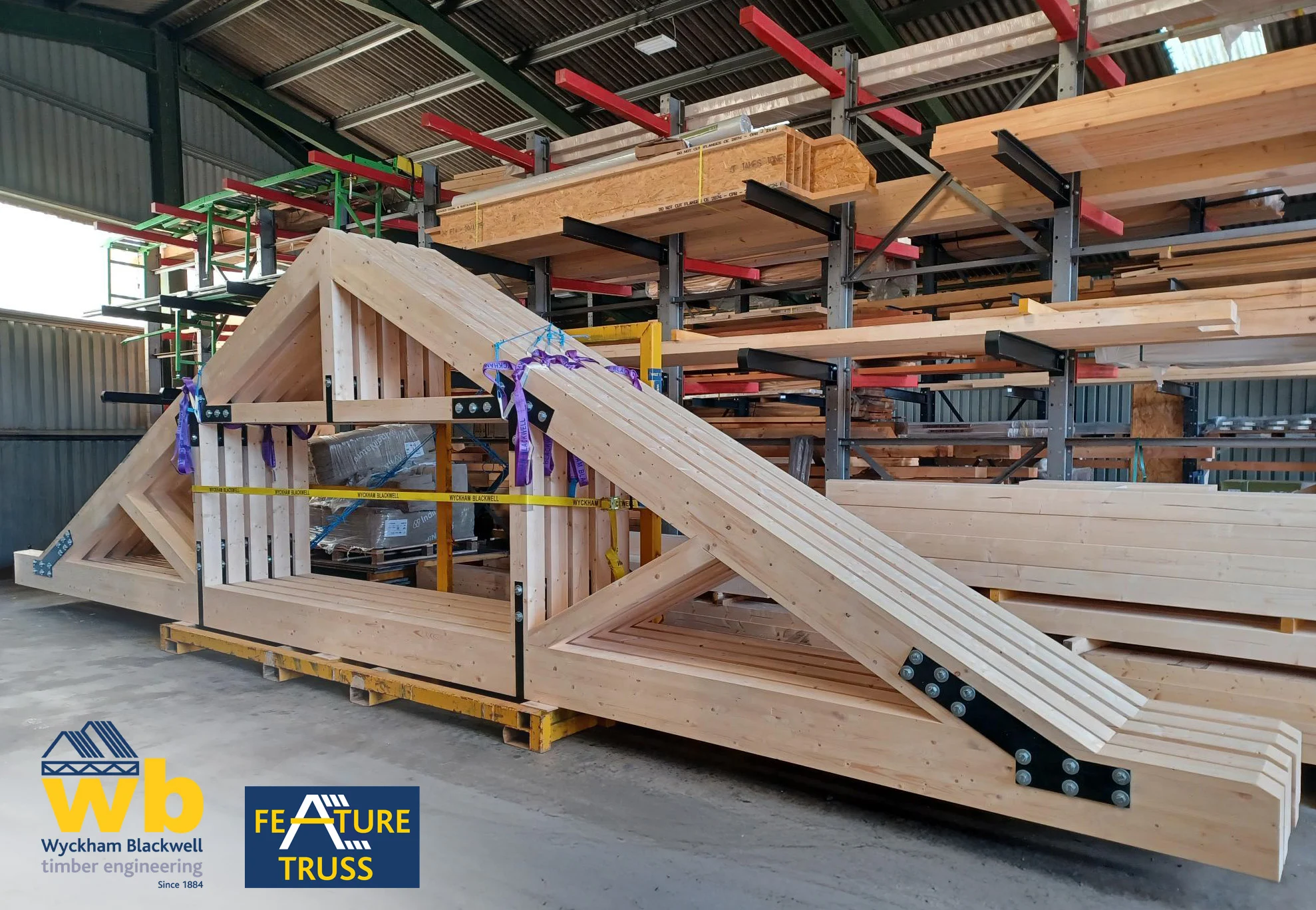 11m span, 140mm x 315mm large section bottom chord Glulam, bolted and plated Feature Trusses being manufactured for the renovation of a Railway Building in Derby.