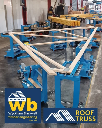 A Roof Truss being manufactured in the factory.
