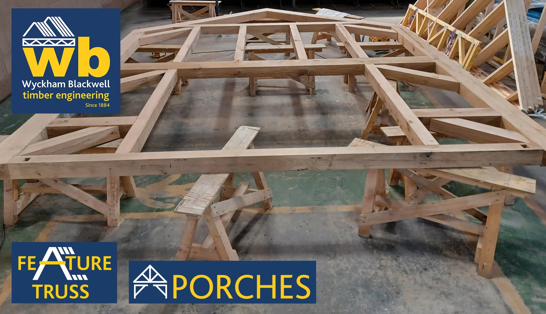 A two-storey Air Dried Structural Oak Gable Frame in manufacture this week for a Farmhouse extension in Tamworth.