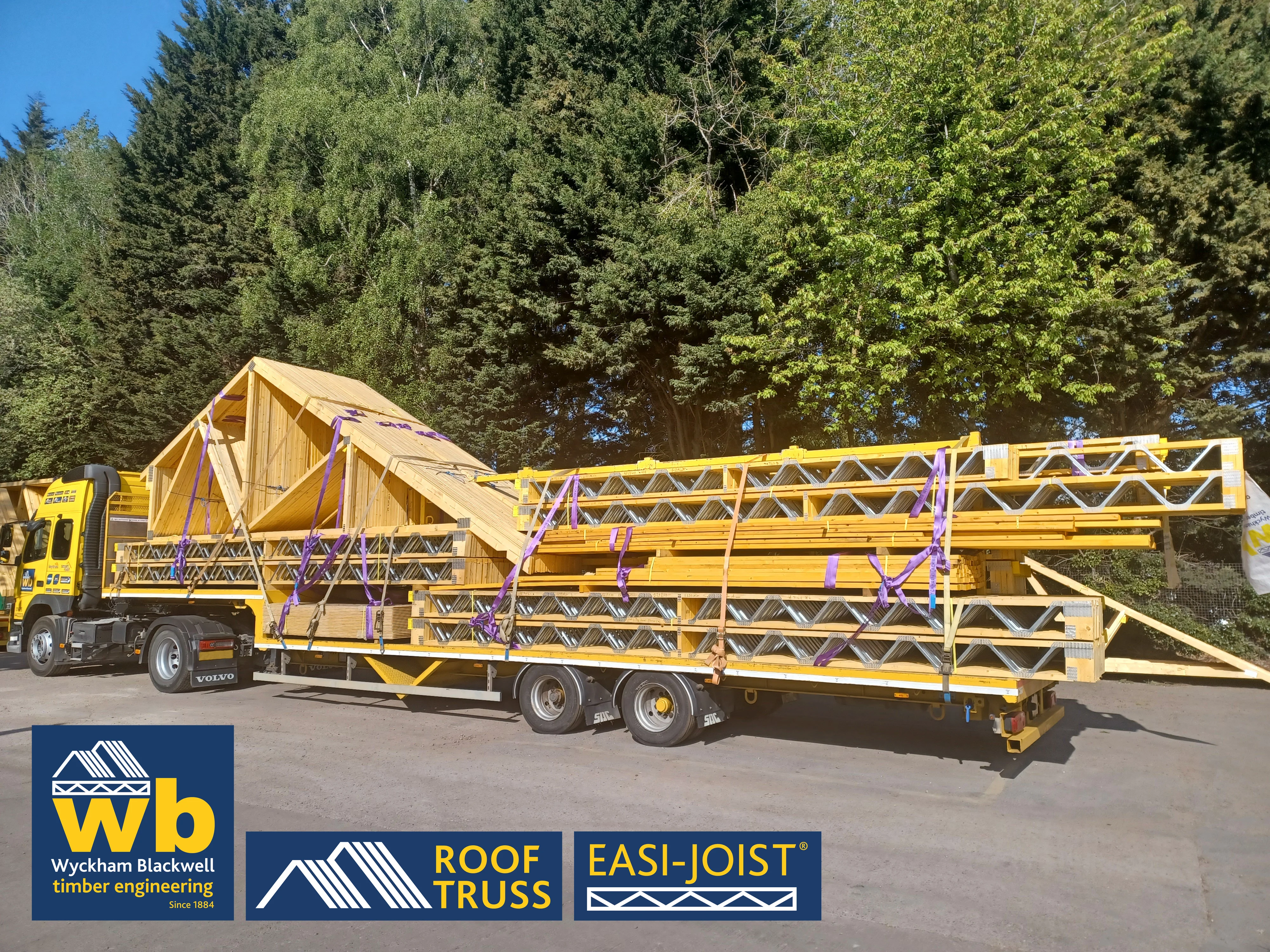 Full load of Trusses and Easi-Joist metal web joists being loaded ready for delivery 100% On Time In Full , all pre-slung for Crane Unloading for a new Care Home in Brierley Hill.