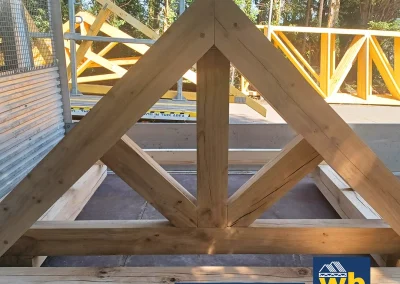Timber porch on a Wyckham Blackwell flatbead lorry.