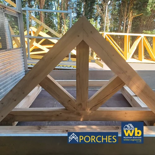 Timber porch on a Wyckham Blackwell flatbead lorry.